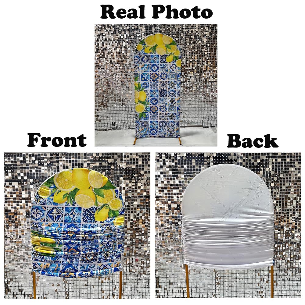 Patchwork Tile Arch Backdrop Cover Mediterranean Lemon Arched Stand Covers for Birthday Porcelain Parties Banquet