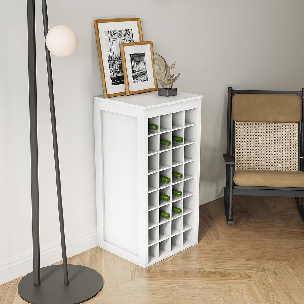 Wine Rack Freestanding Floor Stackable for Liquor 8-Tier 32 Bottle Dividers Rustic Rectangle Small Wine Rack Cabinet