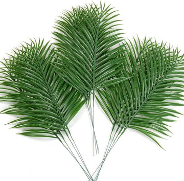 24pcs Artificial Palm Leaves Tropical Plants Faux Fake Palm Fronds Plant (24, Green)