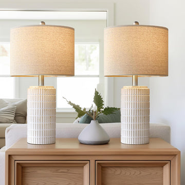 23" Modern Ceramic Table Lamp Set of 2 Bedroom, White