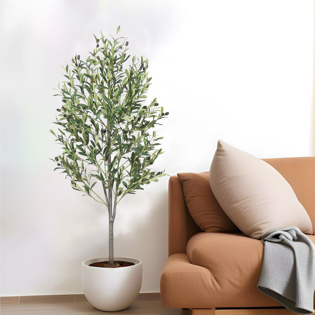 5-Foot Artificial Olive Tree, Indoor Artificial Plant, with Natural Trunk and Realistic Leaves and Fruits, Used