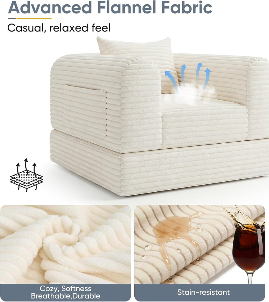 Versatile 2 in 1 Boneless Armchair Chaise Lounge Chair Indoor, Convertible Sleeper Chairs Couch Folding Sofa Bed