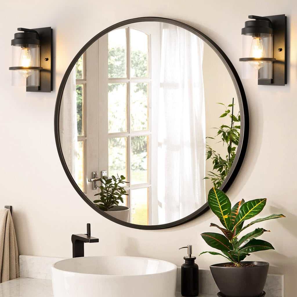Modern Farmhouse Black Wall Sconce,Glass Wall Light Fixture,E26