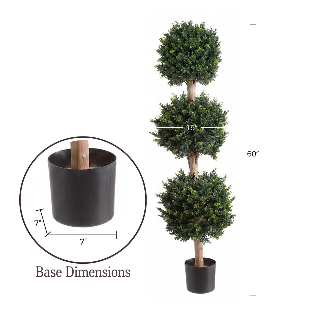 Set of 2 Artificial Trees - 5FT Hedyotis Topiary Fake Plants in Weighted Pots - Faux Plants for Indoor Display or