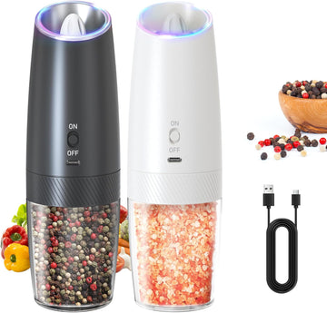 Rechargeable Salt and Pepper Grinder Set Gravity Electric Salt and Pepper Grinder Set, LED Light, Adjustable - Set of 2