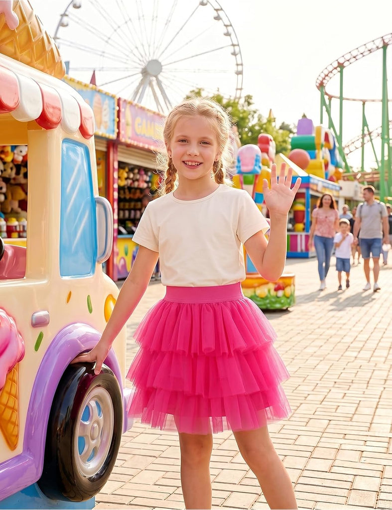 Girls Layered Tutu Skirt Ruffle Tiered Tulle Party Dance Skirt