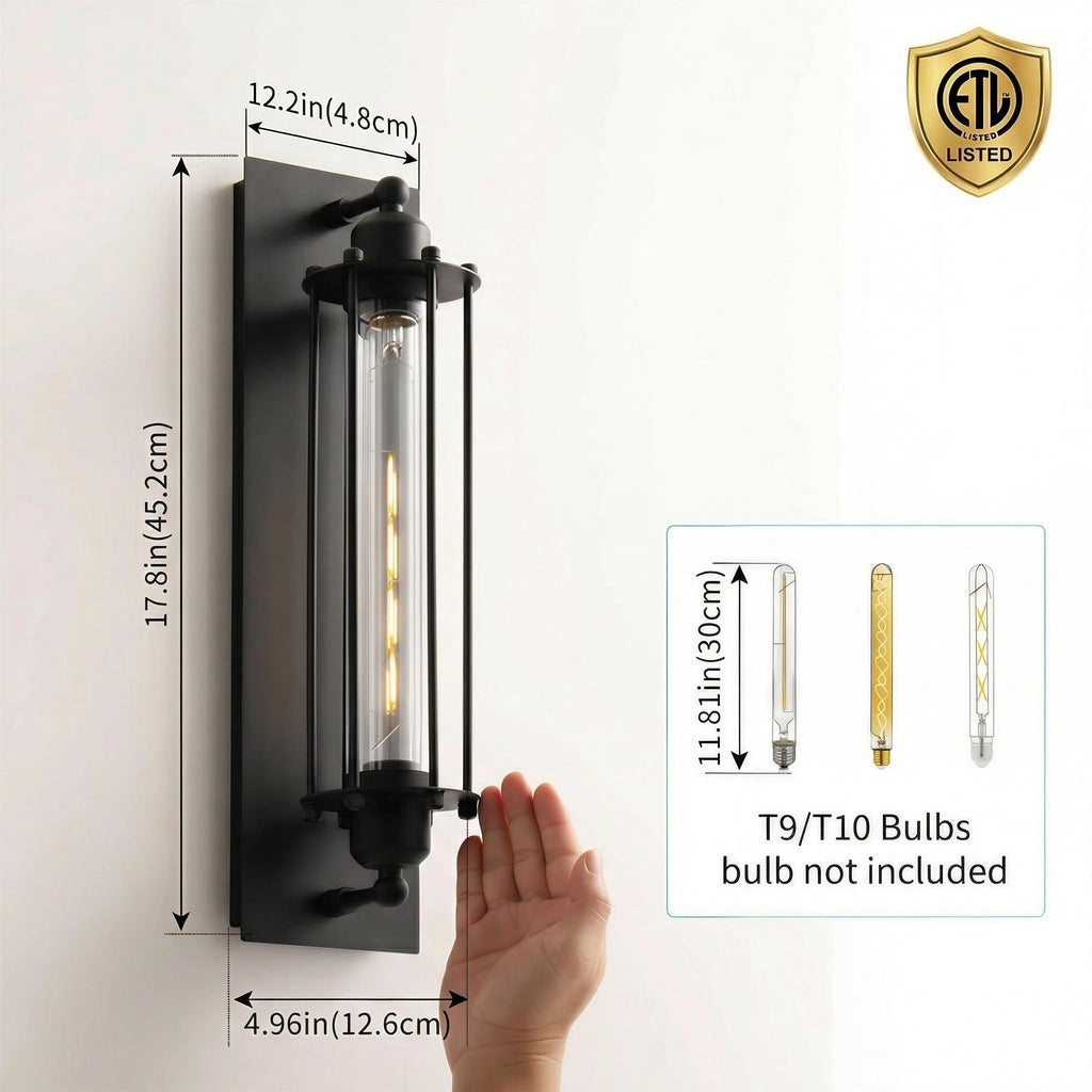 18-Inch Industrial Outdoor Wall Light Sconce, Matte Black