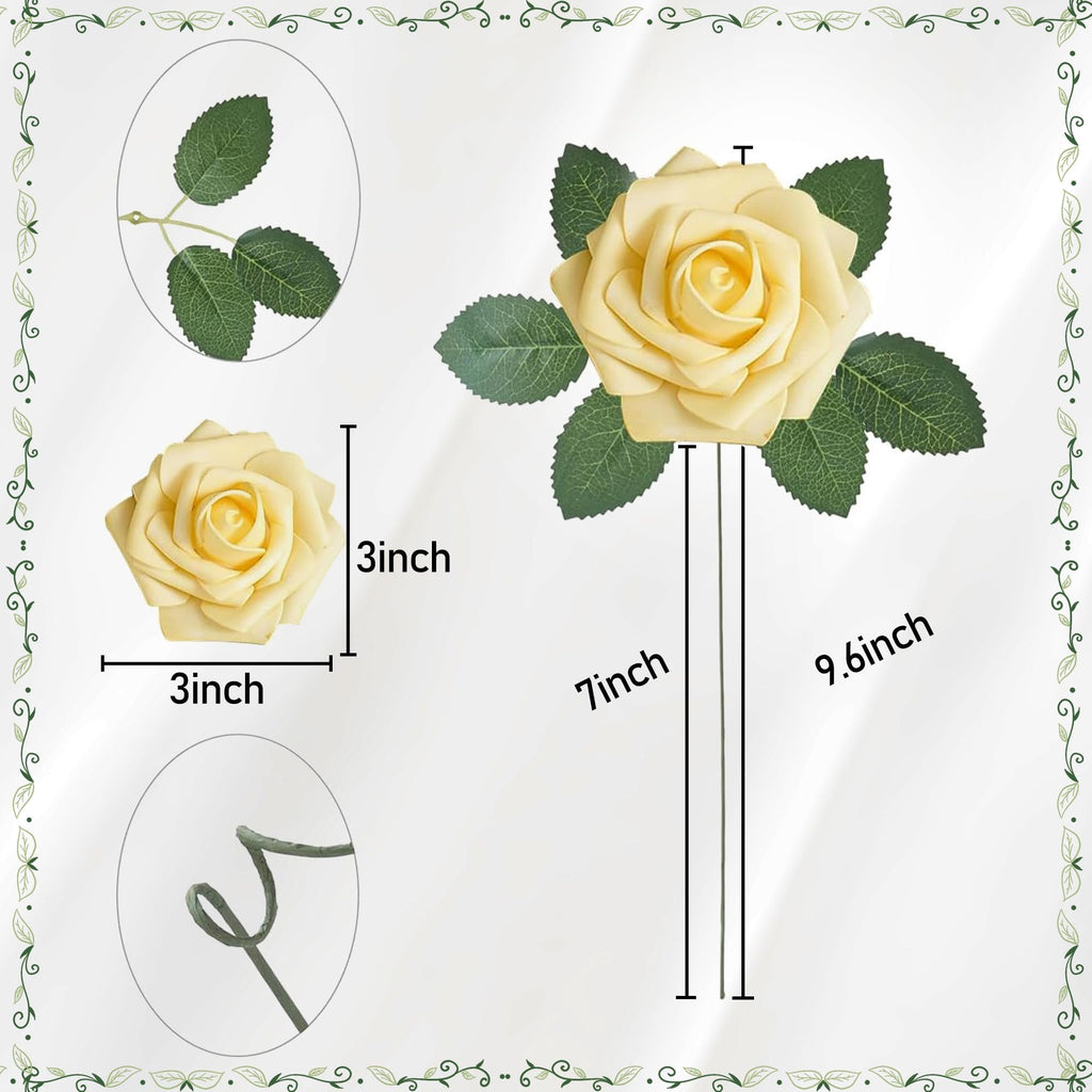 Artificial Flowers, 50pcs Yellow and White Artificial Rose for DIY