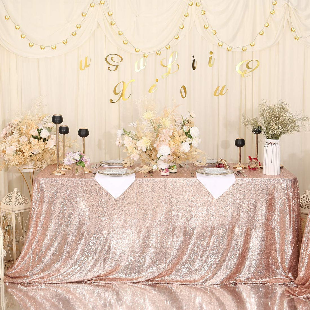 Rose Gold Sequin Tablecloth 72x108 Inch for Wedding