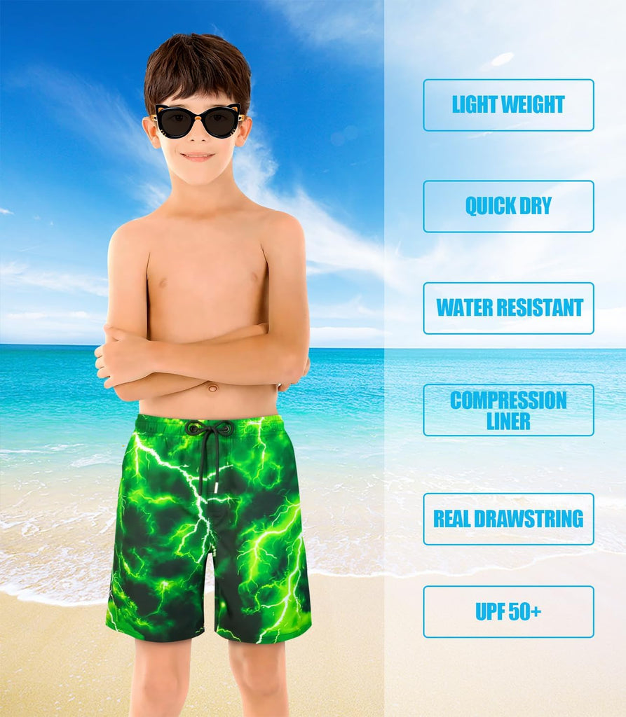 Boys Swim Bathing Trunks with Soft Compression Liner No-Chafing Quick Dry Light UPF 50+ Quality Swimsuit
