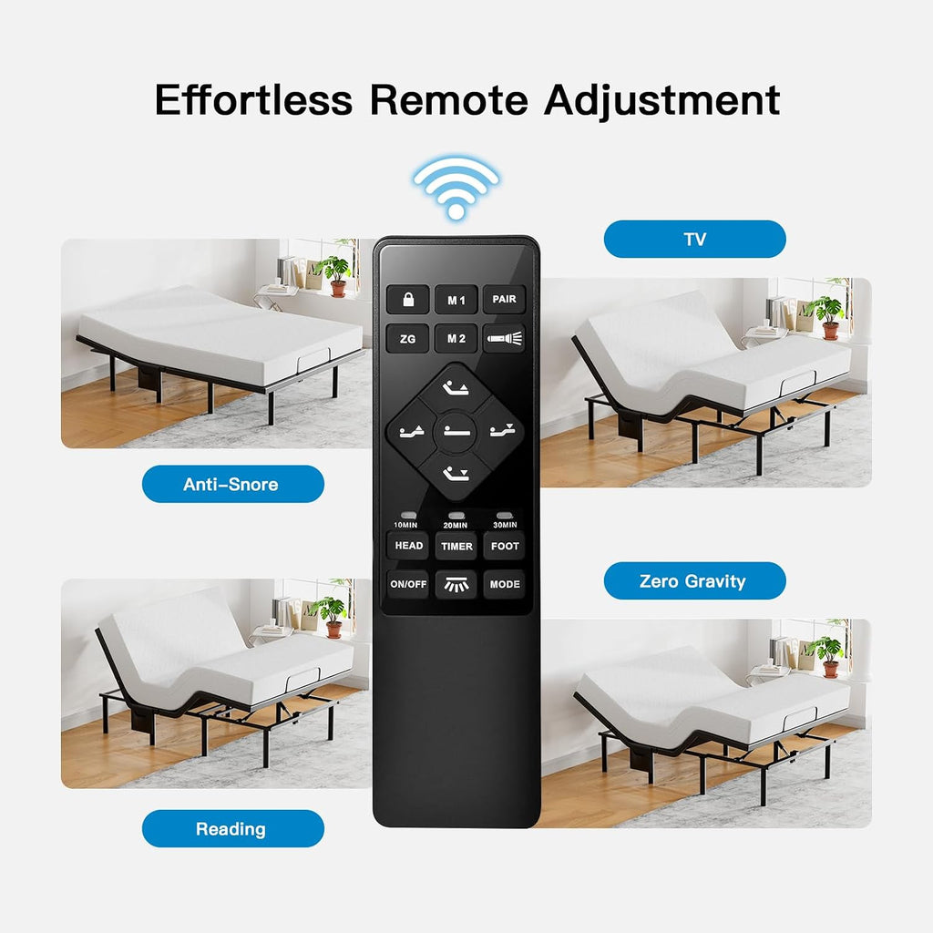 Full Adjustable Bed Frame with Massage, Electric Bed Base with Head & Foot Incline, USB-A & USB-C Ports, LED