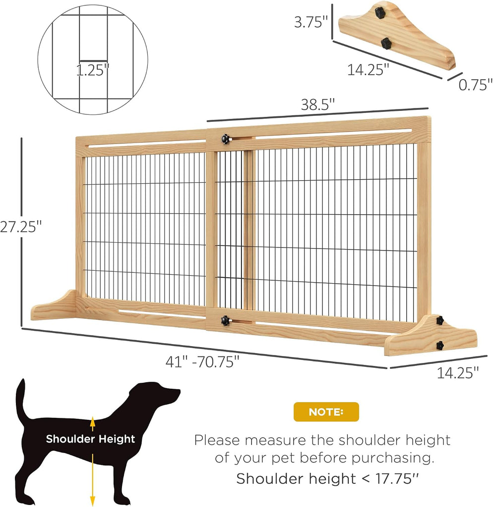 72" W x 27" H Extra Wide Freestanding Pet Gate with Adjustable Length Dog, Cat, Barrier, Doorway, Hallway, Natural