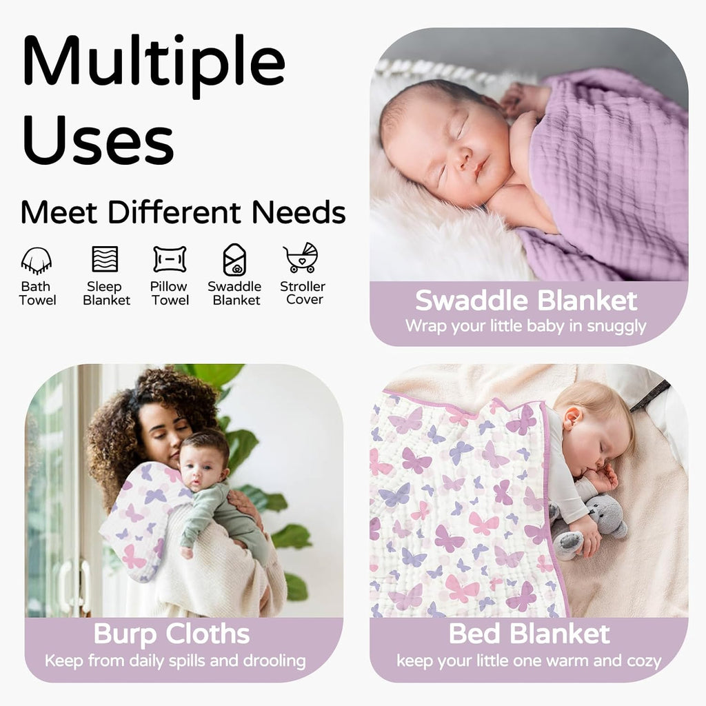 Hooded Baby Bath Towels 2 Pack 100% Muslin Organic Cotton with Hood