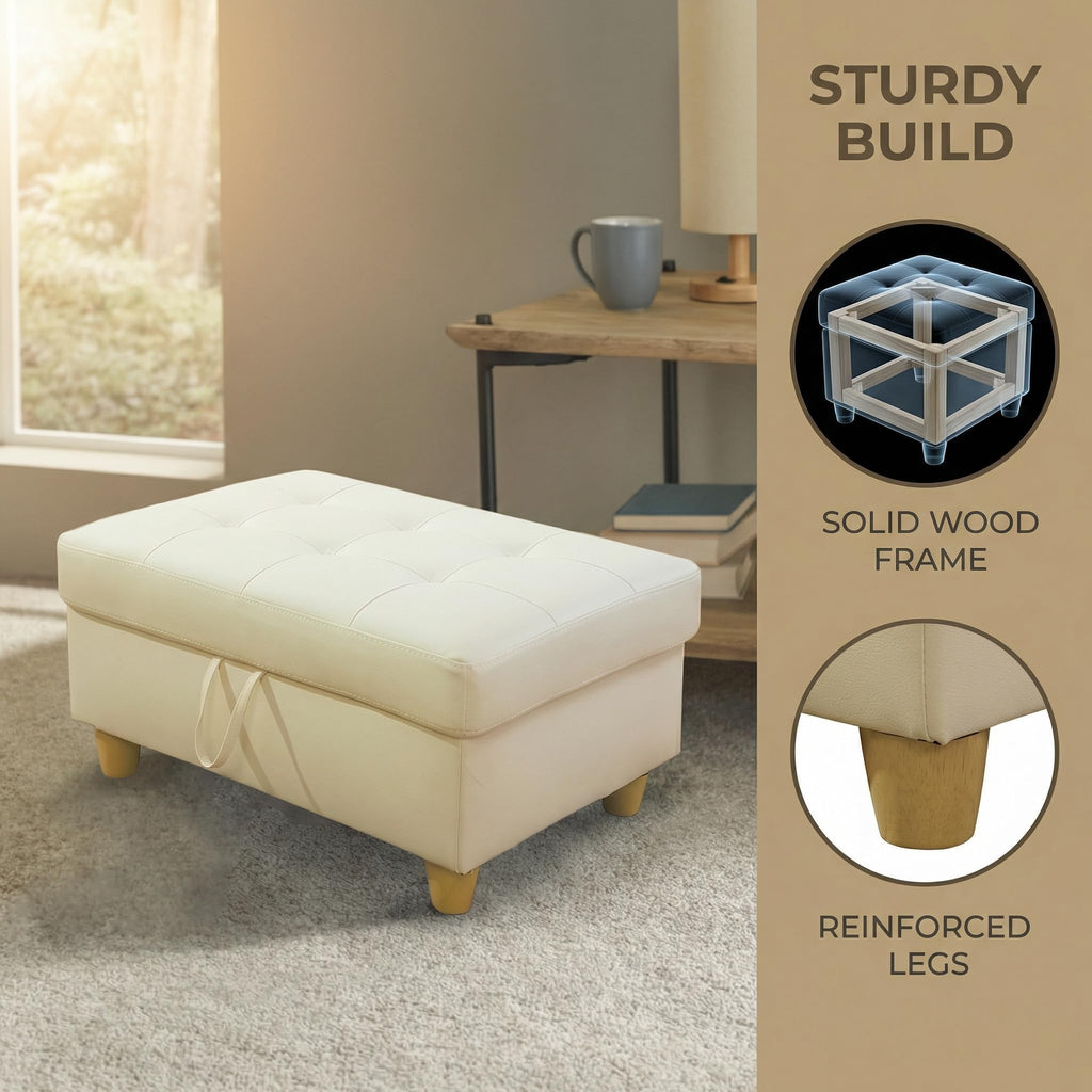 Large Faux Leather Ottoman Foot Rest Stool with Storage, 33 in x 22 in x 17 in Stylish Storage Bench Accent Piece