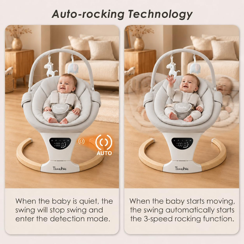Swing with Auto-Rocking, 5 Motions & 12 Melodies,Gray