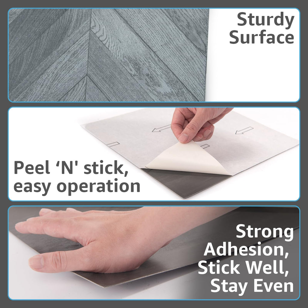 30-Pack Herringbone Peel and Stick Floor Tiles (30 Sq.Ft), Grey