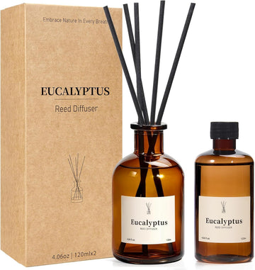 Reed Diffuser Set, 8.12 fl.oz Eucalyptus Scented Diffuser with Sticks, Up to 120 Days, Home Fragrance Reed Diffuser - Set of 2