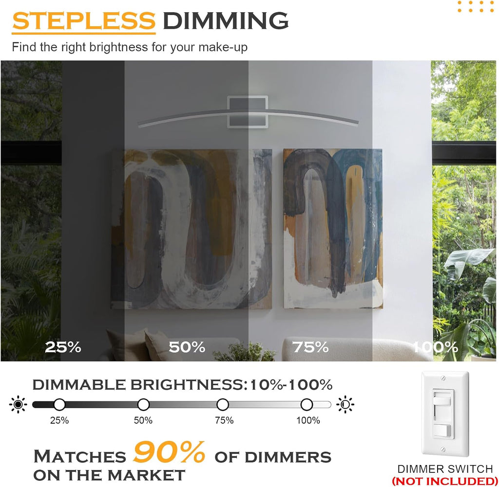 Modern LED Wall Sconce Silver LED Bathroom Light Fixtures Over Mirror Wall Lighting , Dimmable Long Vanity Light