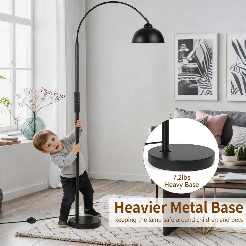 Modern Arc Floor Lamp with Remote Control 12W Stepless Dimmable Arched Standing Lamp, Adjustable Metal Hanging