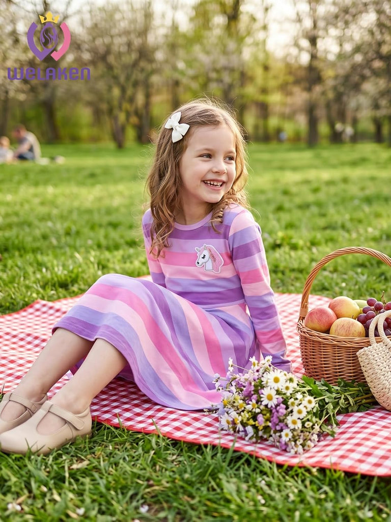 Girls Twirl Dress with Flare Hem - Colorblock Design Casual Dresses for Kids