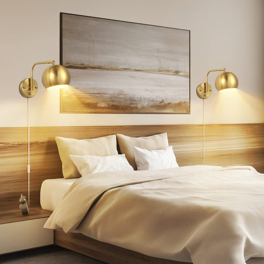 Wall Sconces Plug in, Dimmable Wall Sconce Swing Arm Wall Lights with Plug in Cord and Dimmer On/Off Knob Switch