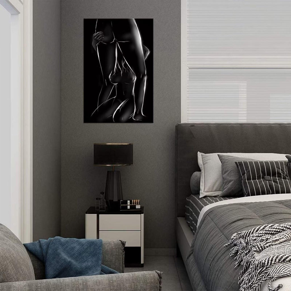Woman and Man Wall Art Black and White Bedroom Wall Decor Sexy Couples Pictures Prints Artwork Apartment Bar Hotel
