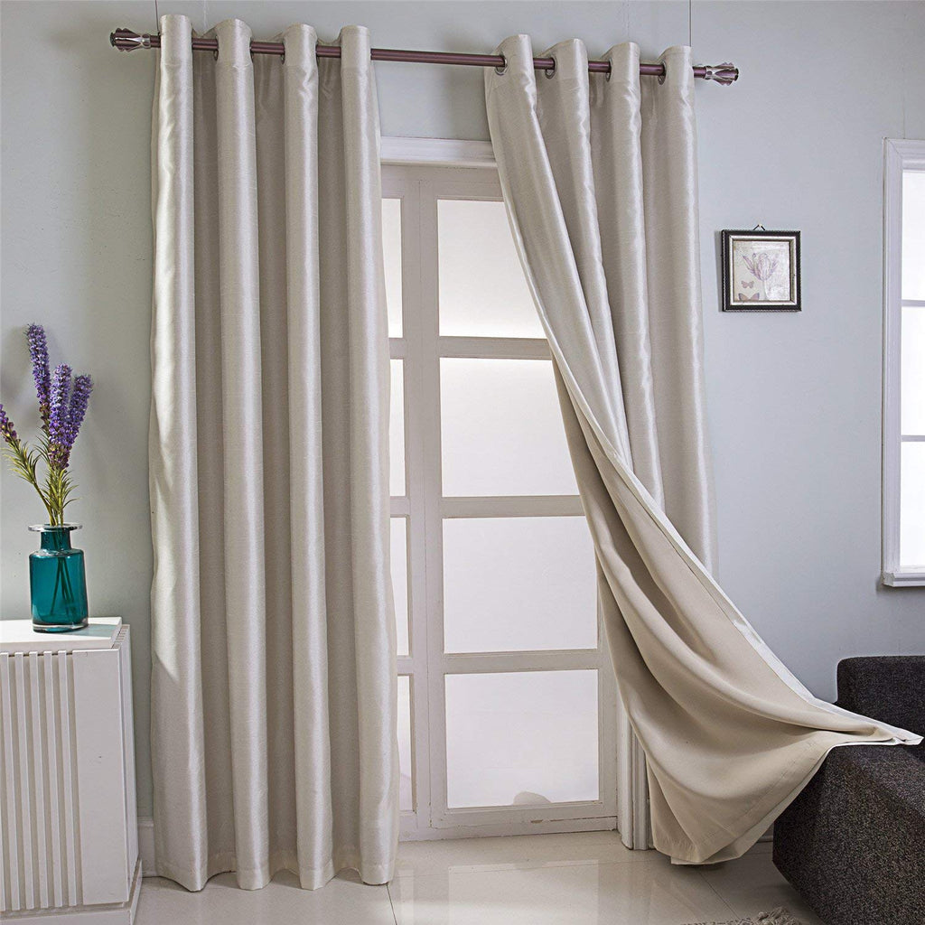 Faux Silk Blackout Curtains, Fully Lined Solid Color Window Treatment Drapes Thermal Insulated Grommet Top Room