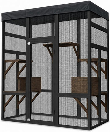 70" Outdoor Catio Cat Enclosure, Large Cat House, Wooden 5-Platform