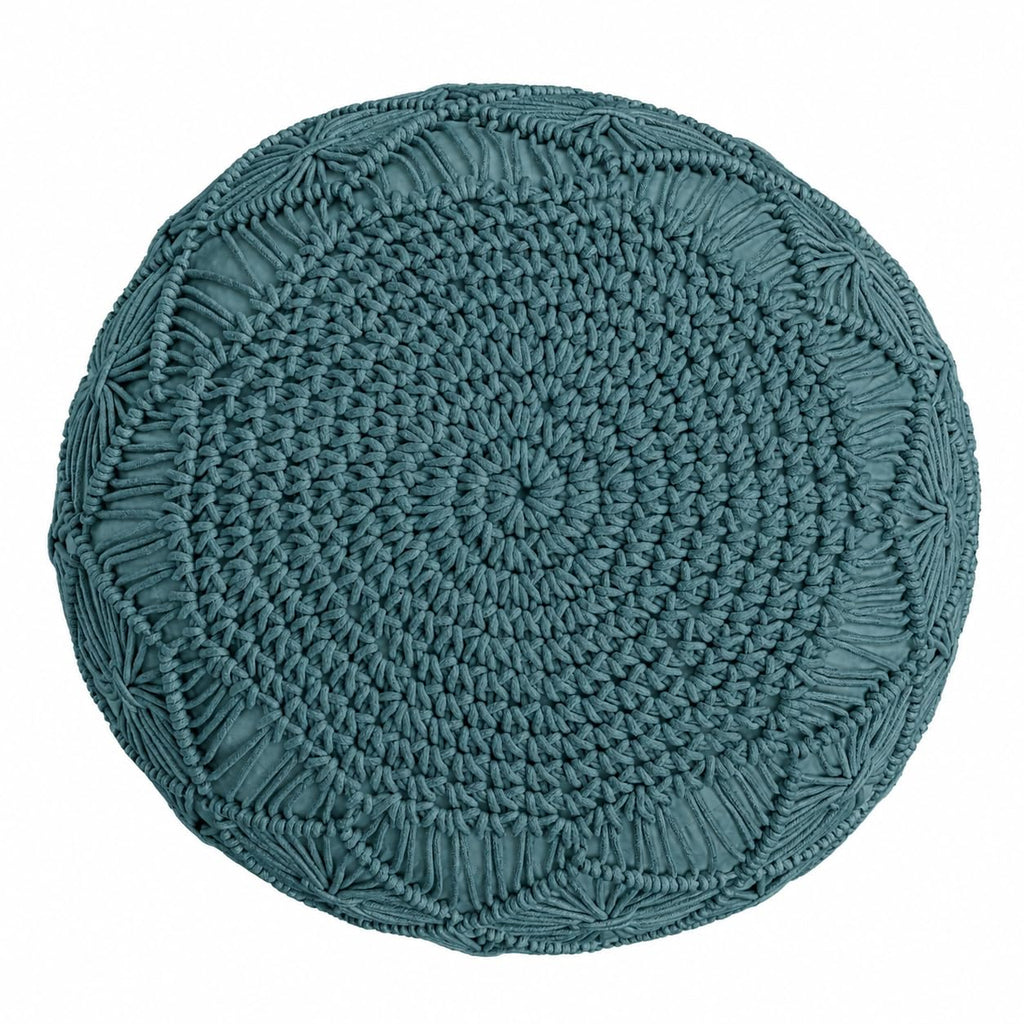 Macrame Pouf Ottoman 20x20x14 Light Blue Handwoven Dori Footrest