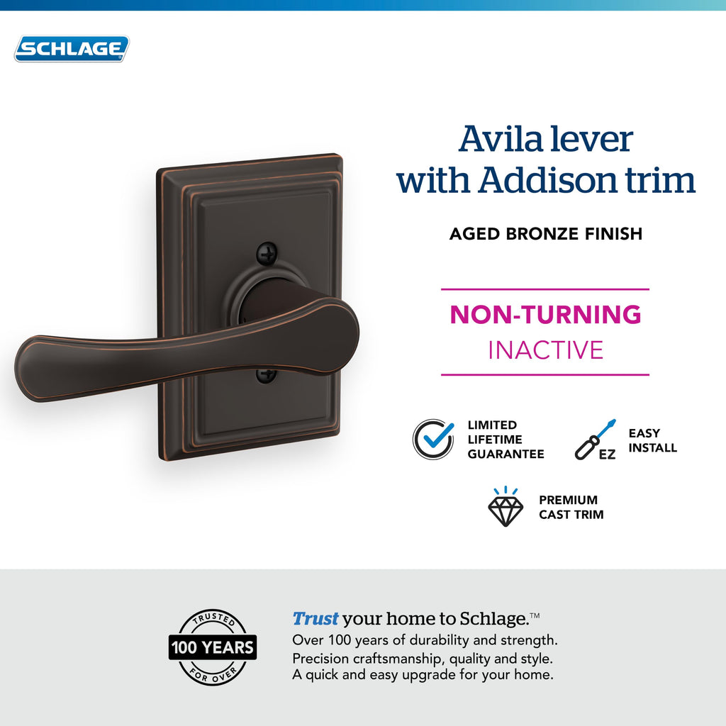 Avila Non-Turning Dummy Door Handle, Reversible, Aged Bronze