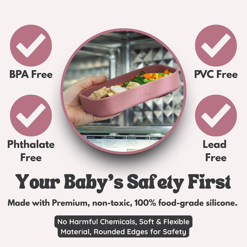 Travel Feeding Set with Silicone Suction Plates, Dark Pink Small