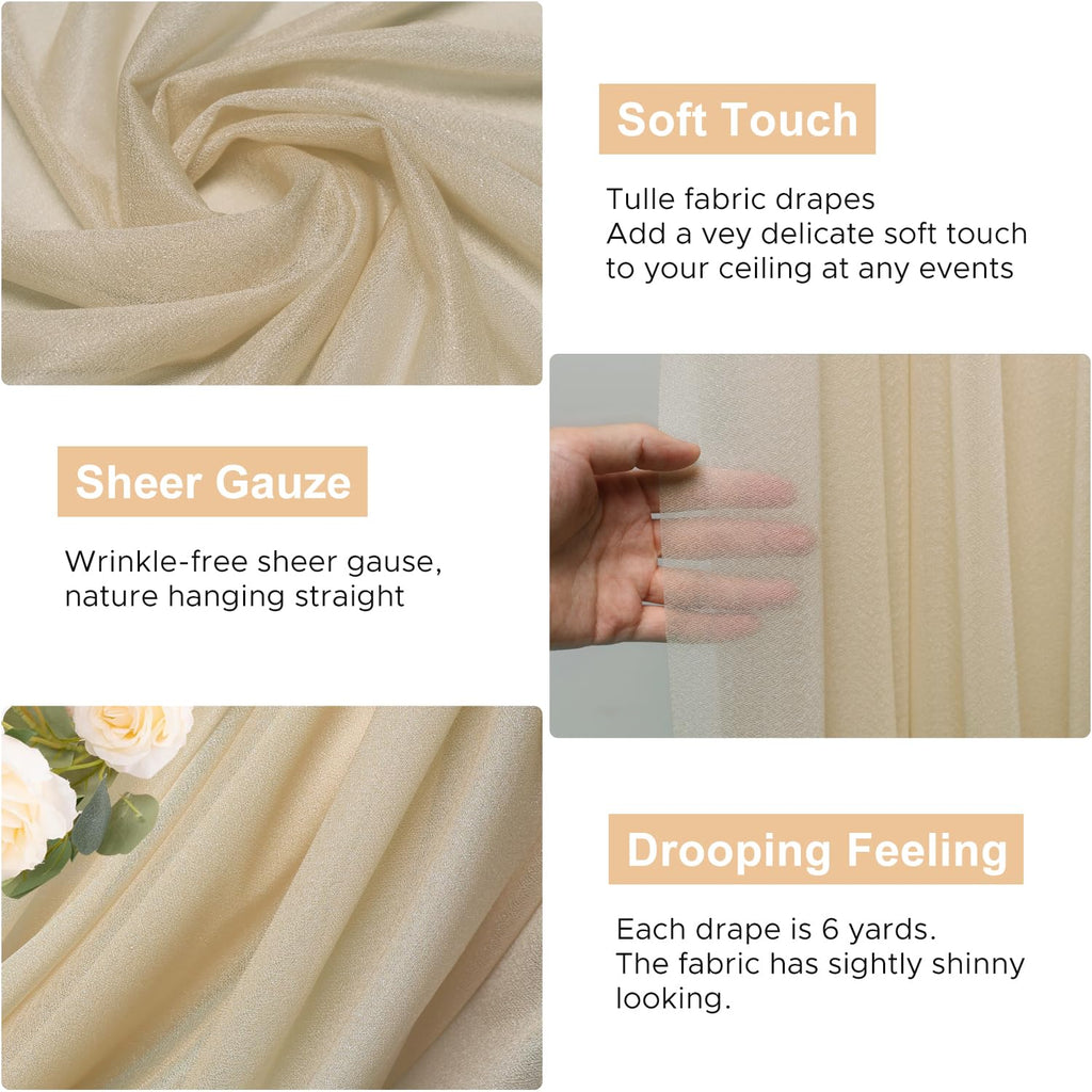 Wedding Arch Draping Fabric Backdrop Drapes 28.7" x 20FT, Champagne