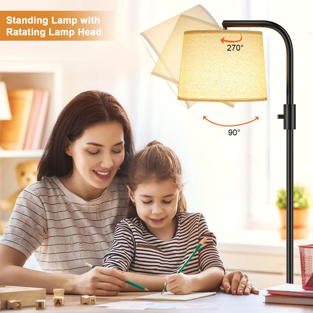 Arc Floor Lamp with Rotary Switch, Linen Shade