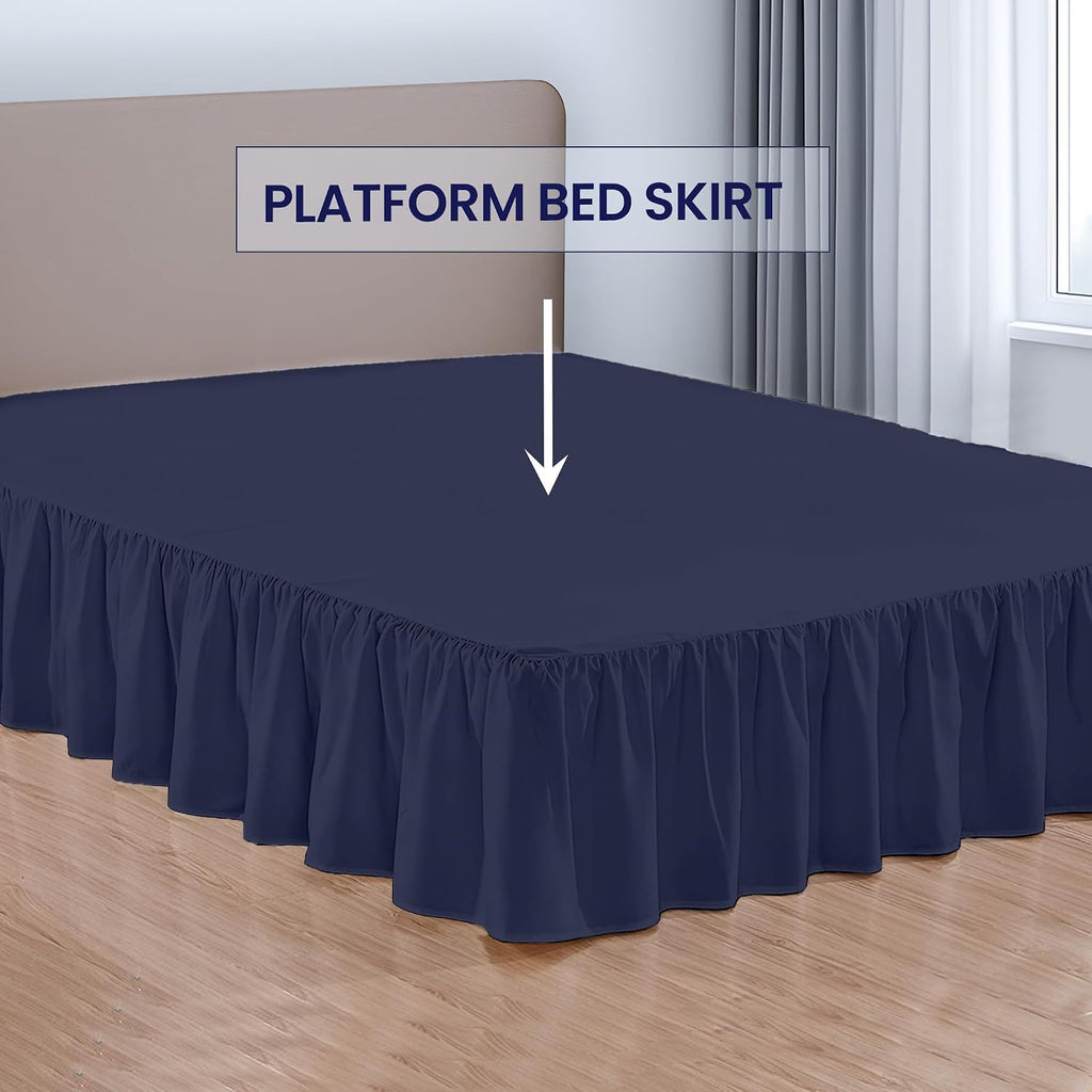 24 Inch Drop Ruffled Bed Skirt Queen Size - Classic Gathered Styling, Platform Style Dust Ruffle with Secure Fit