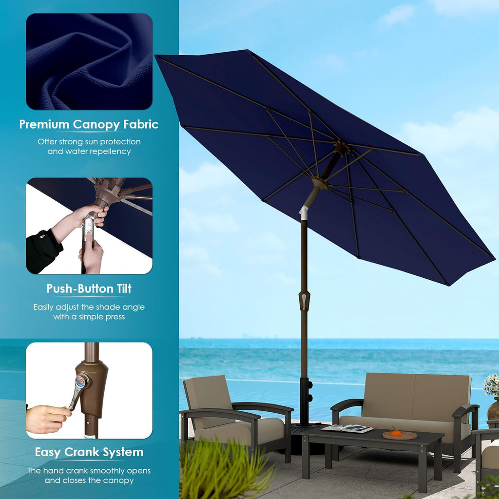 9-FT-Patio-Umbrella | Outdoor-Table-Umbrellas | 8 Sturdy Fiberglass Ribs | Push Button Tilt & Crank | Waterproof