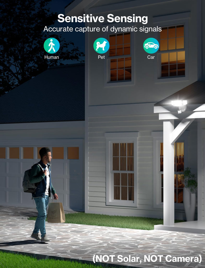 65W Motion Sensor Outdoor Lights, Hardwired LED Security Flood Light, White