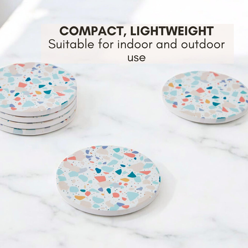 Terrazzo Coasters Set of 6, Colorful Boho Absorbent Ceramic Coasters