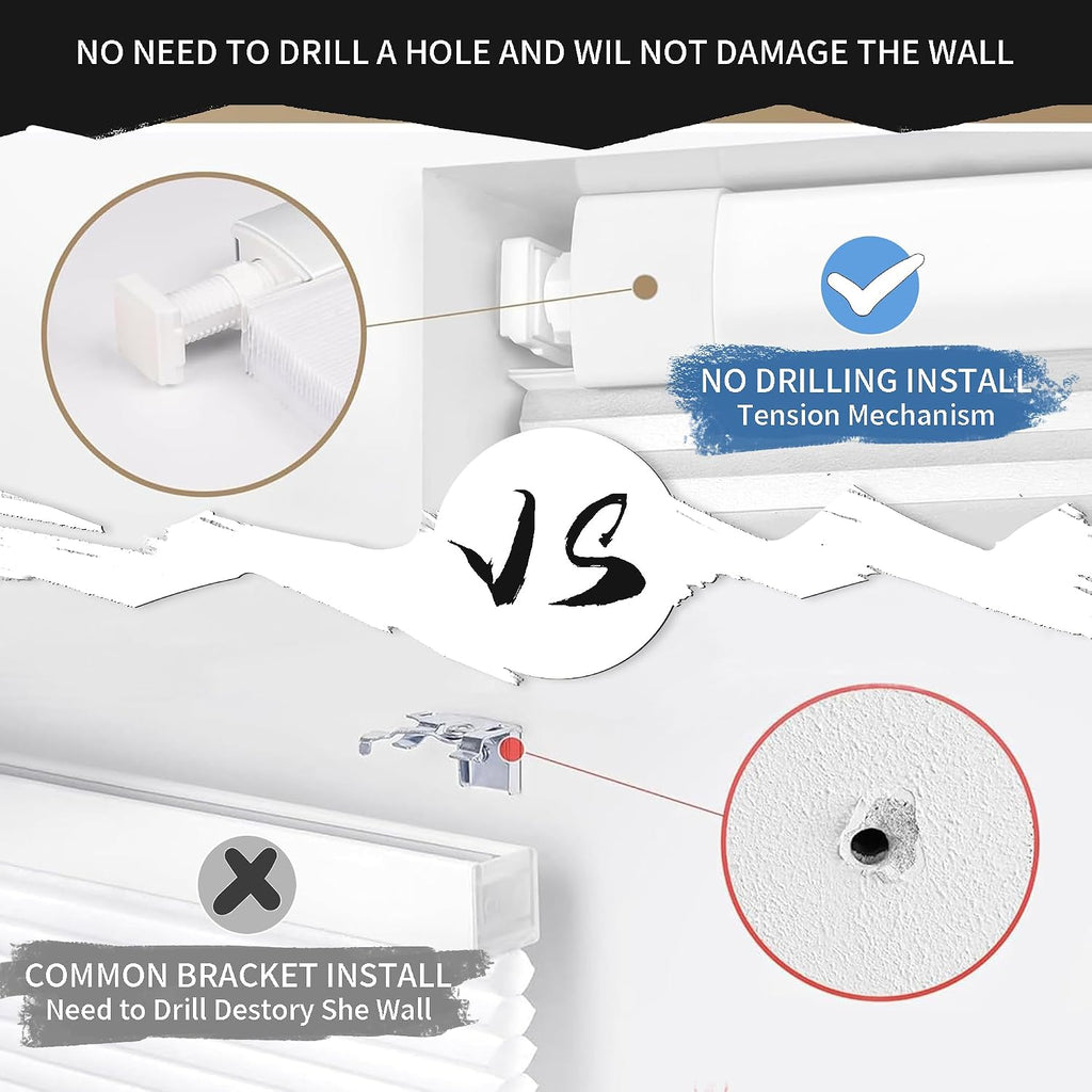 Dual Tensioner 1.5" No Drill Cellular Shades for Indoor Windows, Cordless Privacy No Drill Cellular Shades for Indoor