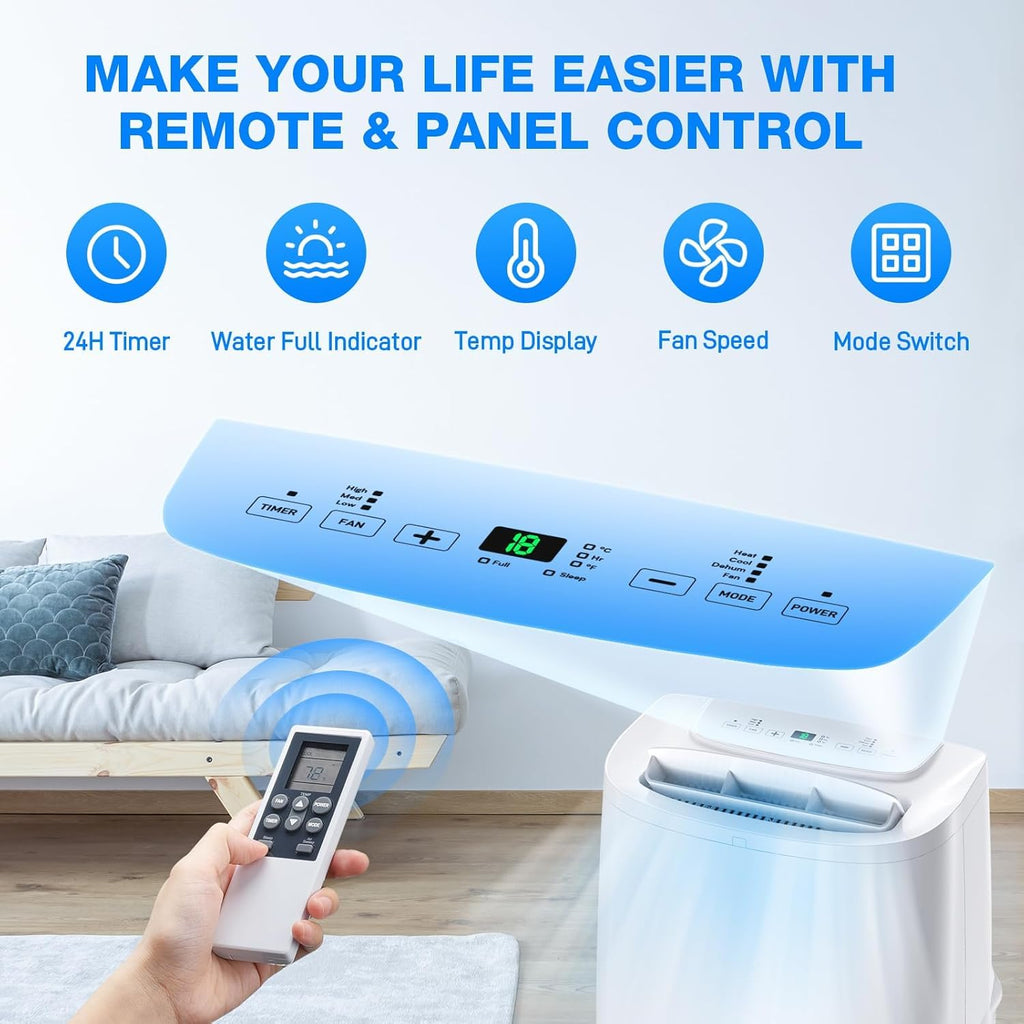 14000 BTU Portable Air Conditioner, 4-in-1 Air Conditioner Portable for Room Up to 700 Sq.Ft. with Remote, Auto Swing