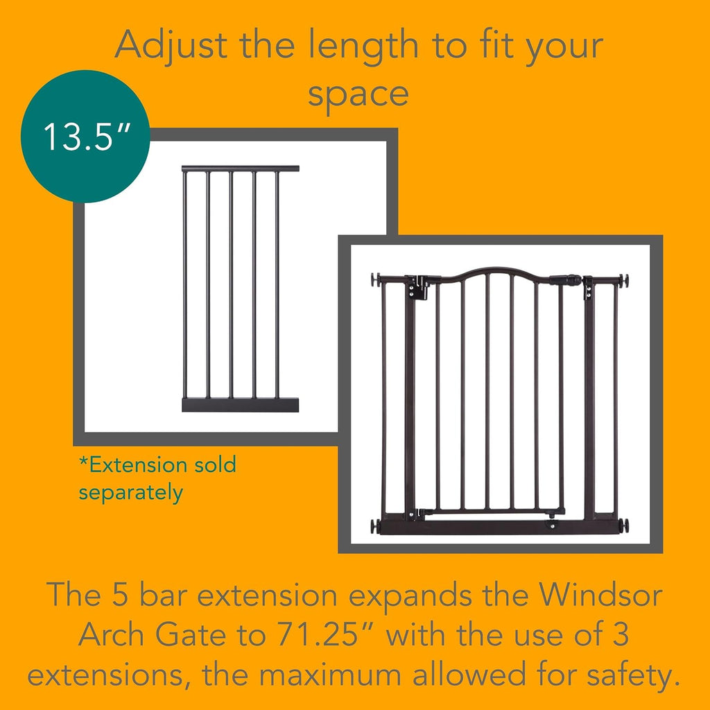 Windsor Arch Hold-Open & Auto-Close Pressure-Mount Pet Gate: Heavy-Duty Steel Gate 28.5in Tall Comes with Two 5in