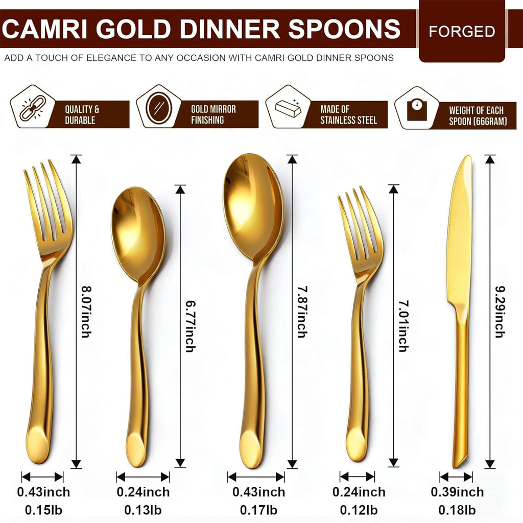 Gold Silverware Set, 20-Piece Elegant Stainless Steel Flatware Set, Cutlery Set Mirror Polished, Dishwasher Safe