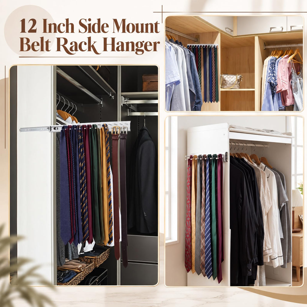 2 Pcs 12'' Sliding Tie Rack Hangers for Closet, 23 Tie Each, Sliver