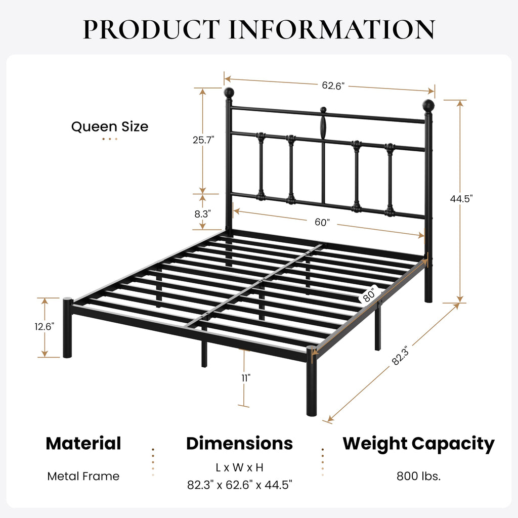 Metal Platform Bed Frame with Victorian Vintage Headboard/Under Bed Storage/No Box Spring Needed/Easy