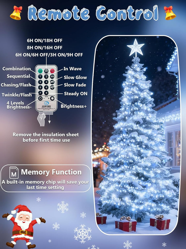 Cluster Lights 50FT 1000 LED String Lights with Remote Cool White