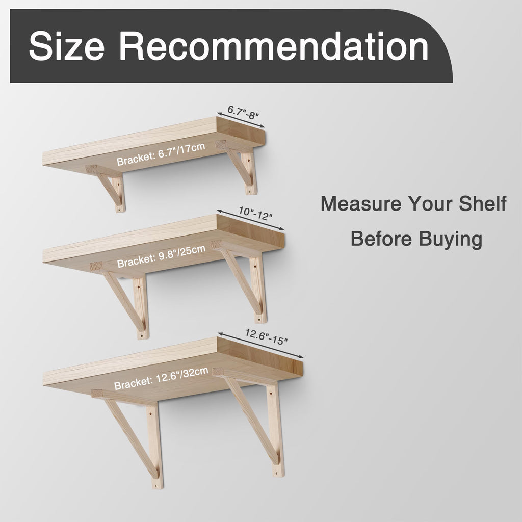 2 Pack Wall Mount Wooden Shelf Brackets Triangle 12.5 Inch