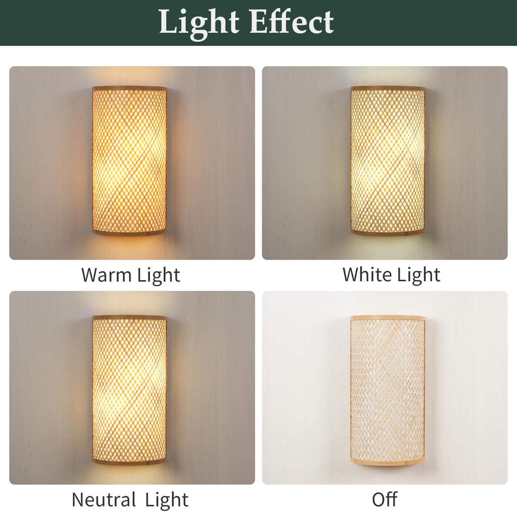 Bamboo Wall Sconces, Rattan Boho Wall Sconces Hardwired Rustic Wall Mounted Light Farmhouse Wall Light Fixtures