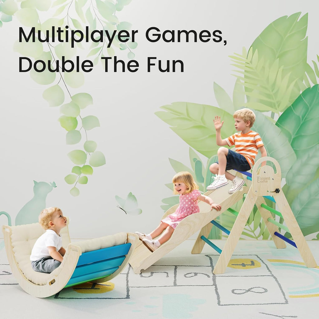 Triangle Set with Cushion, Montessori Climbing Set, Indoor Climb Toys, Indoor Playground Jungle Gyms, 9 Combinations