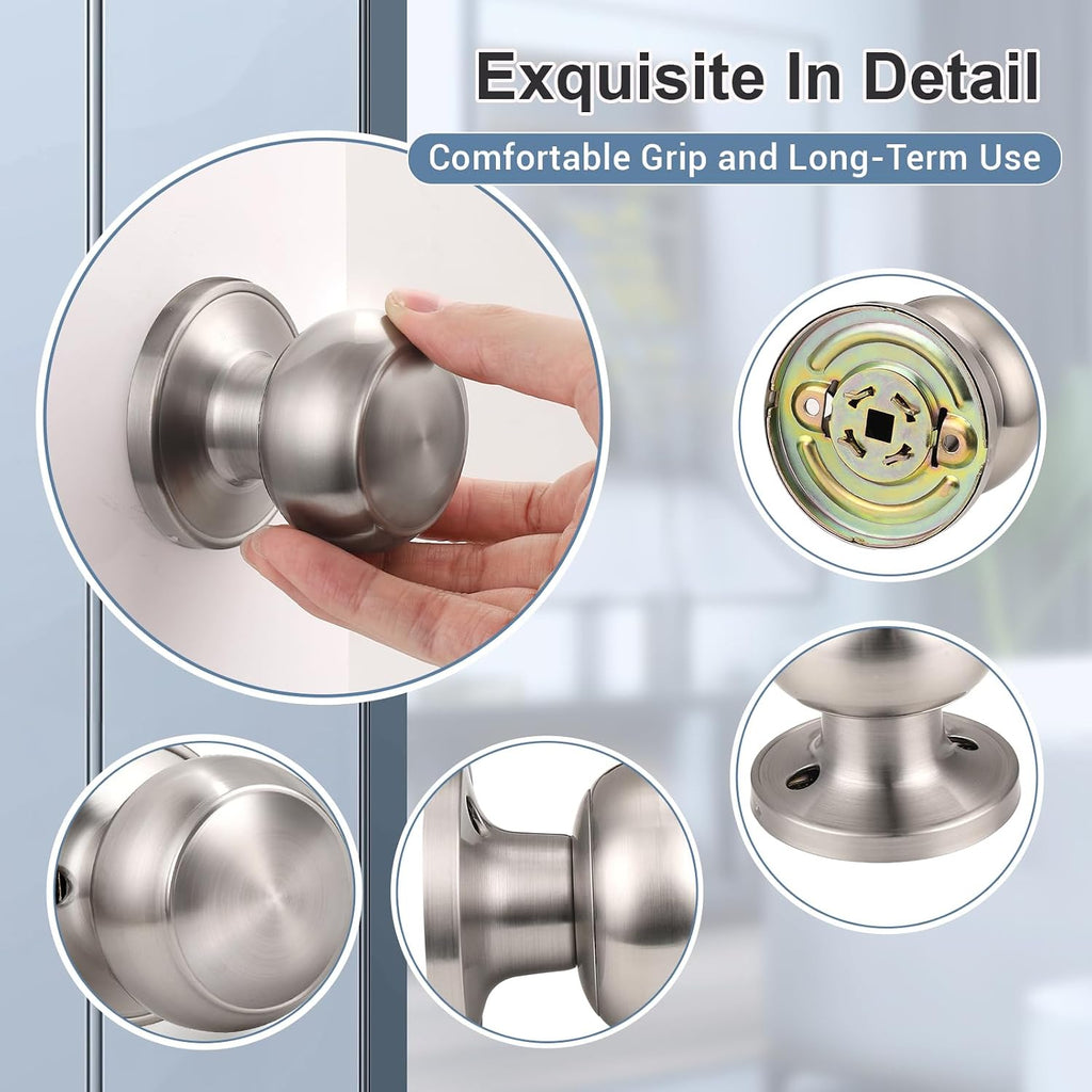 4 Pack Non-Turning Dummy Door Knobs Interior - Satin Nickel, Keyless Closet Door Knobs for French Doors Single Side