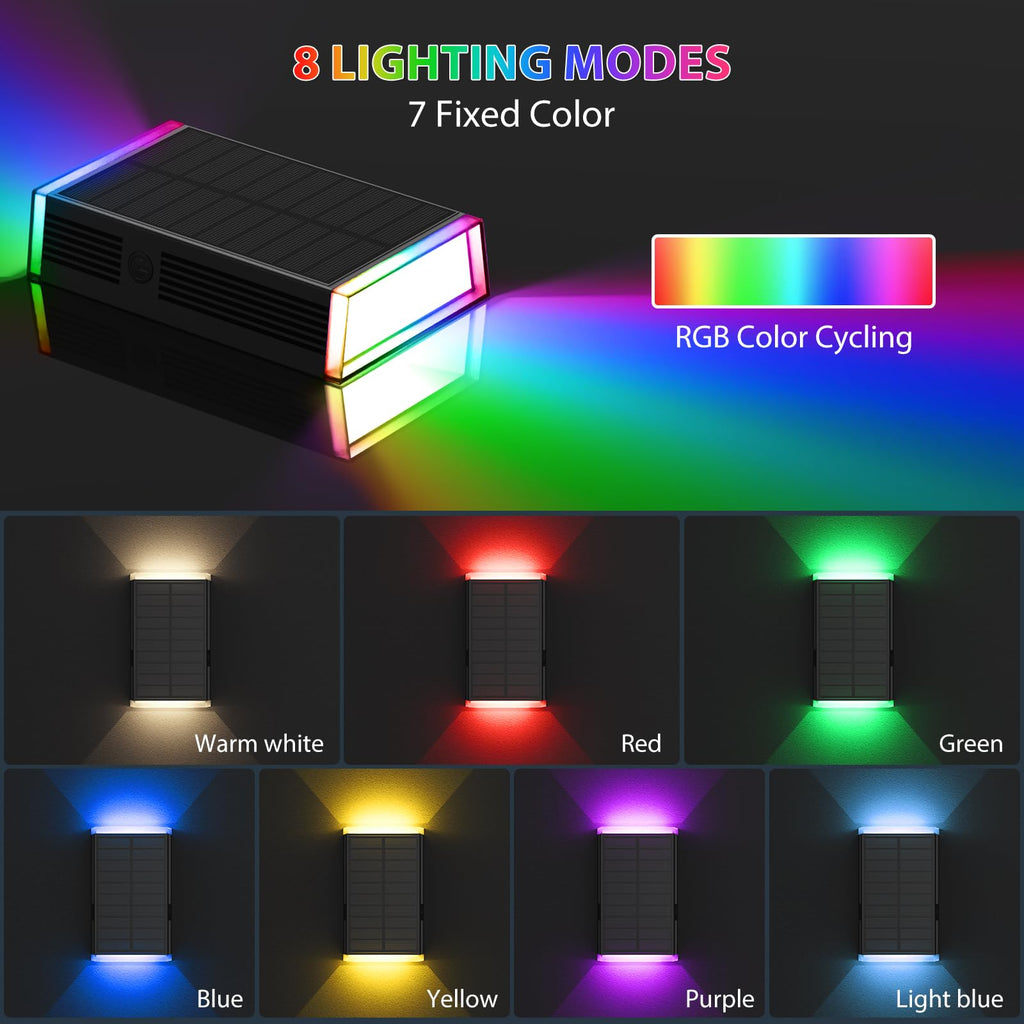 Solar Lights Outdoor, 8 Lighting Modes Dusk to Dawn Lighting Wall Sconce IP67 Waterproof Up and Down Solar Wall Light