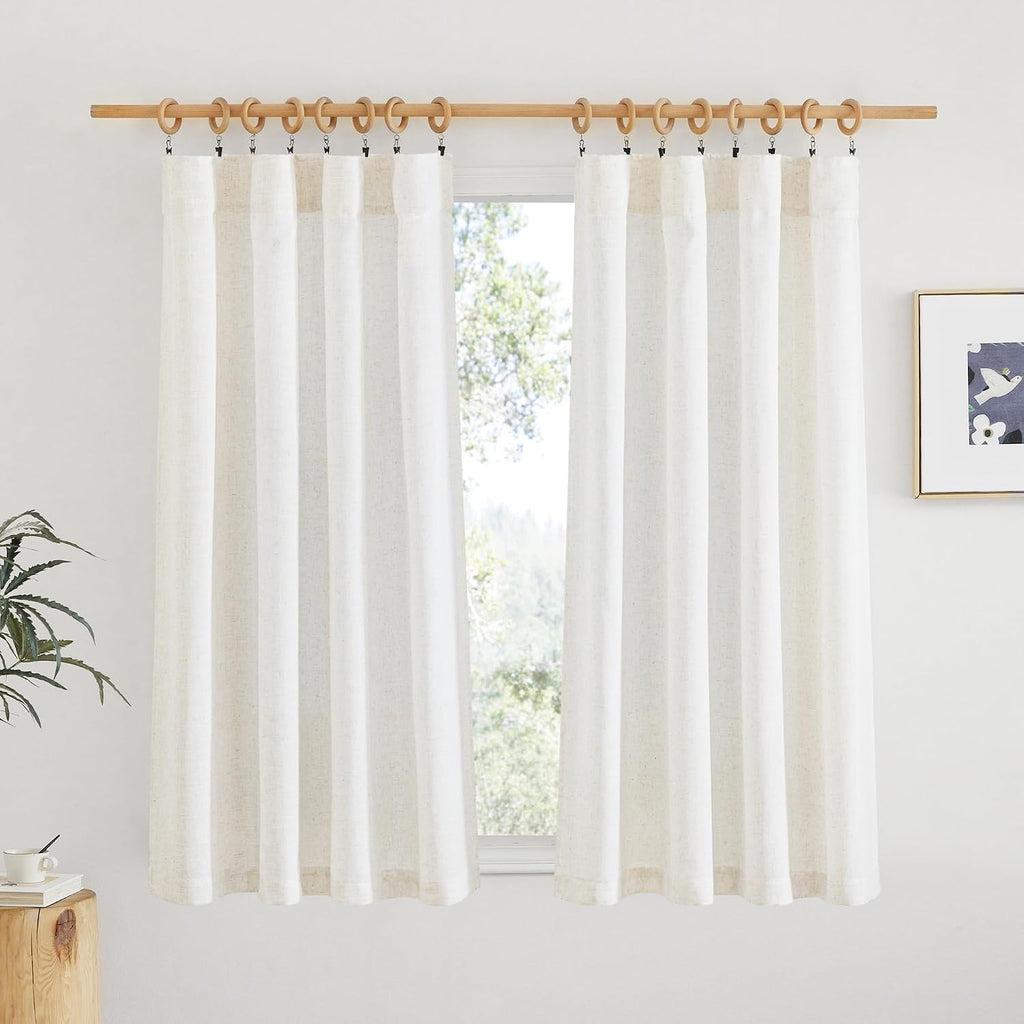 Linen Curtains & Drapes 2 Panels, Rod Pocket & Back Tab Linen Blend Semi Sheer Privacy with Light